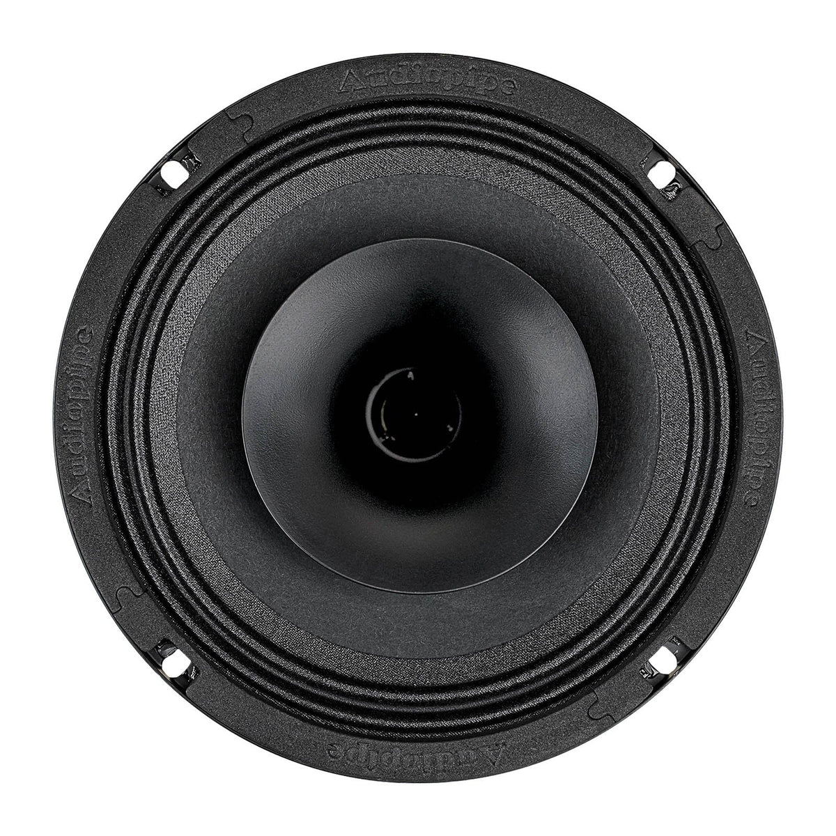 Black compression horn midrange speaker back view with circular magnet cover