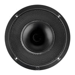 Black compression horn midrange speaker front view with mesh grille