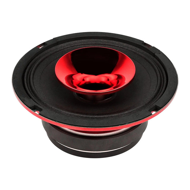 6.5-inch red compression horn midrange speaker, front view with cone and black surround