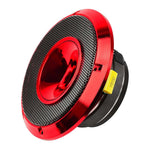 6.5-inch red compression horn midrange speaker, angled side view with horn grille