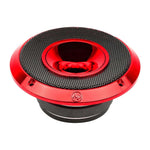 6.5-inch red compression horn midrange speaker with black mesh grille, front view