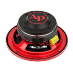6.5-inch red compression horn midrange speaker, rear view with AP cap and wiring terminals