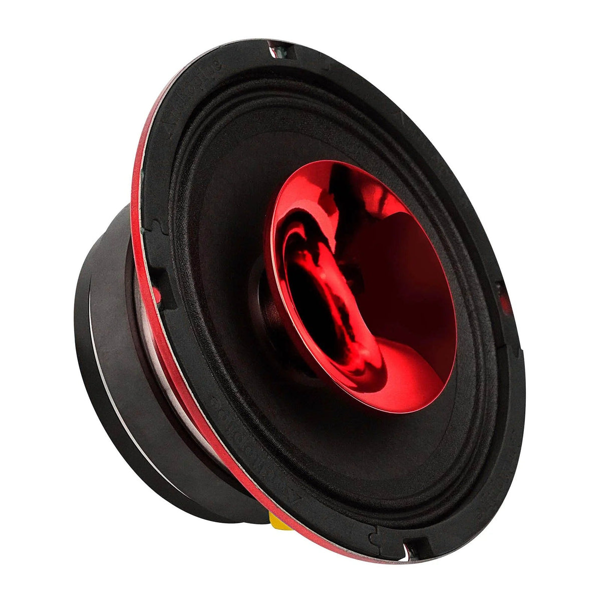 6.5-inch red compression horn midrange speaker, angled rear view with red driver