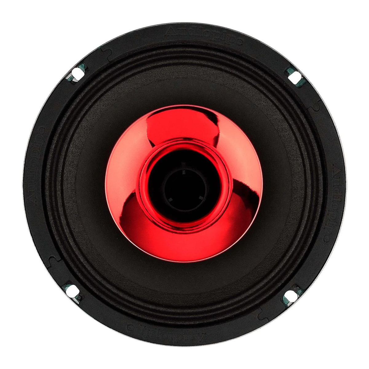6.5-inch red compression horn midrange speaker, back plate with AP logo at center