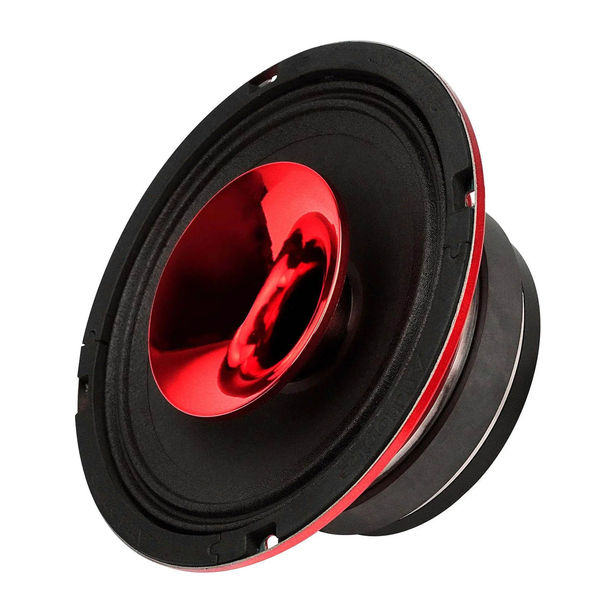 6.5-inch red compression horn midrange speaker, angled back view showing red driver