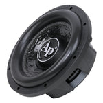 10-inch shallow mount car subwoofer with Ap logo on glossy black cone