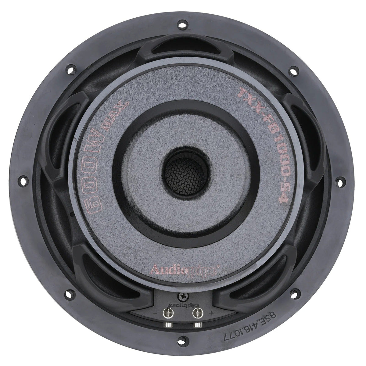 10-inch subwoofer speaker with gray dust cap and black mounting ring