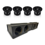 Quad 8-inch subwoofer enclosure with four black speaker drivers