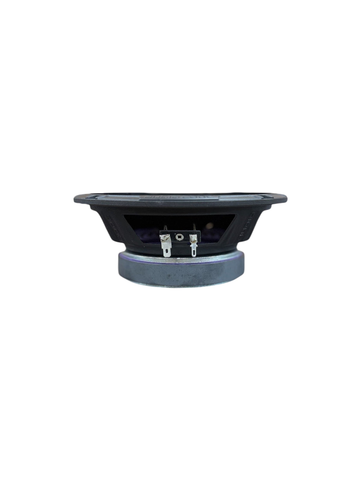 Audio Xtreme midrange speaker driver underside with mounting flange and terminals