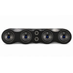 Five-driver speaker bundle with blue center cones on a black wavy panel
