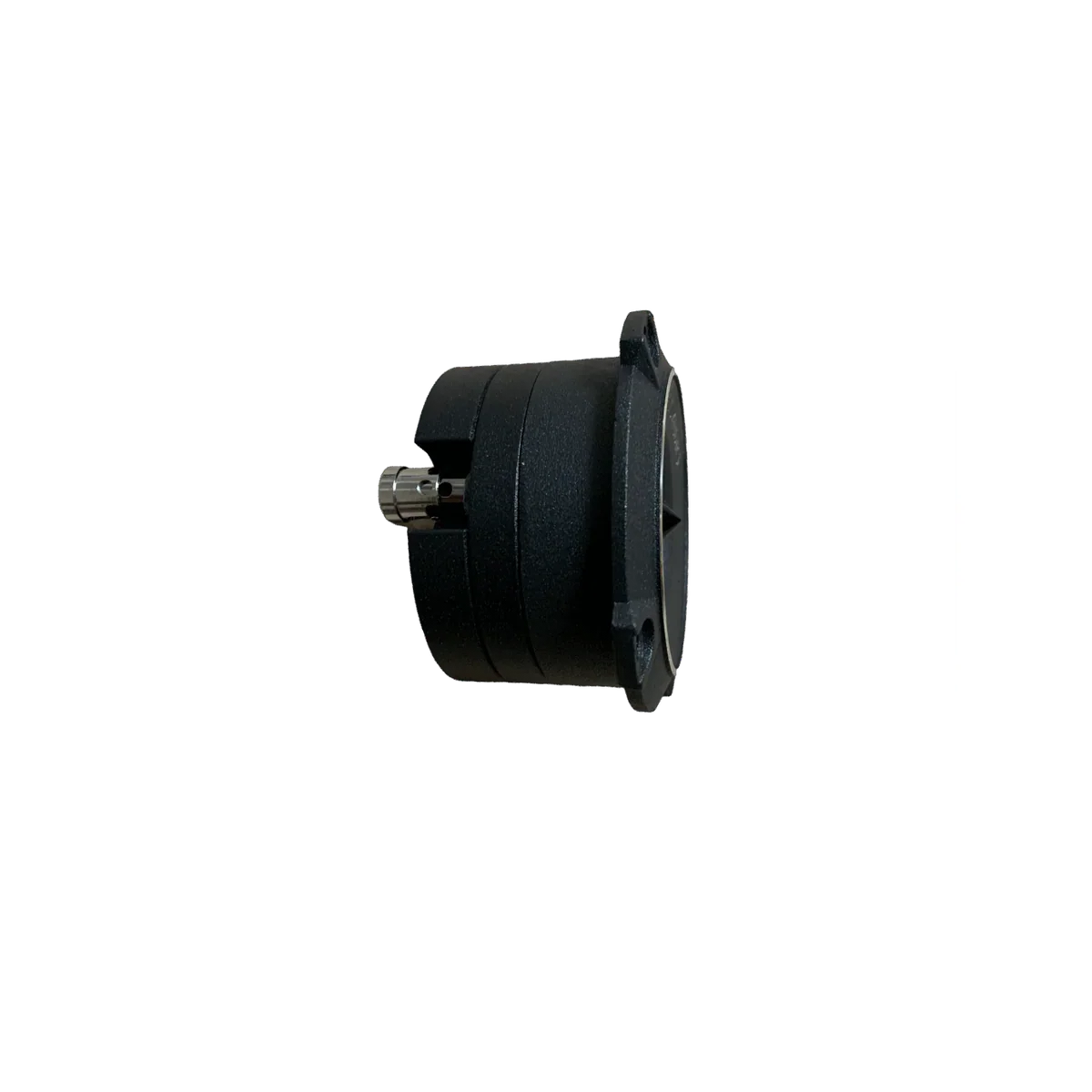 Side profile of a round car speaker in dark grey housing