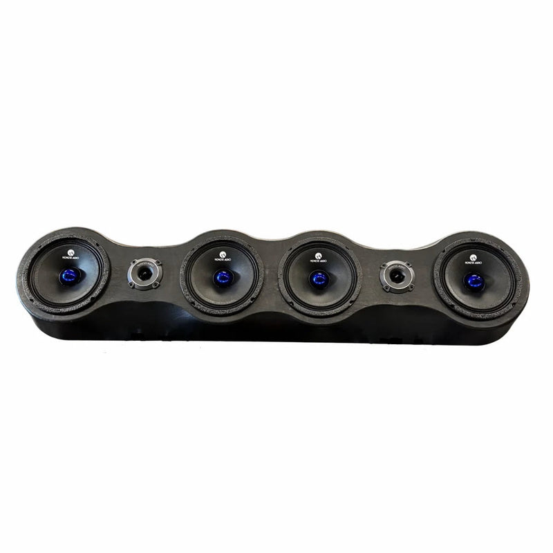 Car audio speaker module bundle with five round drivers on a dark base