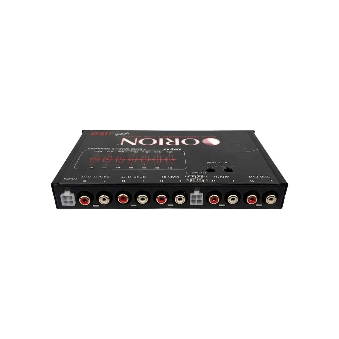 Car audio 7-band graphic equalizer rear connections panel with RCA ports and power input
