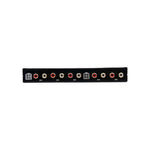 Car audio 7-band graphic equalizer input/output port row with RCA jacks and switches
