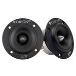 Pair of black car audio speaker drivers with mounting flanges and Orion branding