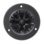 Black horn tweeter with circular grille pattern and three mounting holes