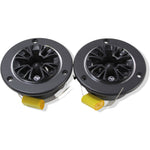 Black 3-3/4" horn tweeters with round grills and yellow wire leads