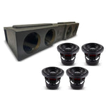 Quad 8-inch subwoofer box with four black drivers, dark gray enclosure
