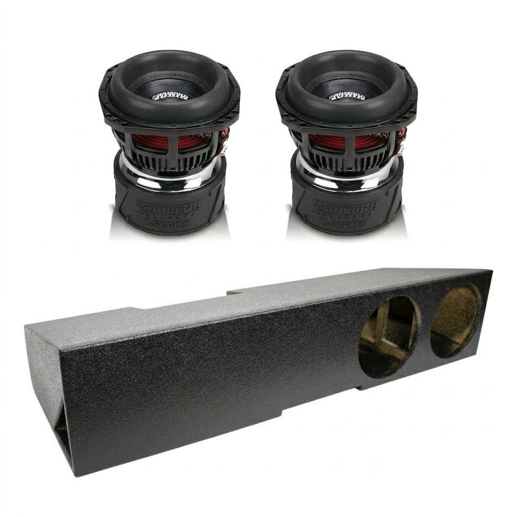Dual 8-inch subwoofer box combo with two drivers and gray ported enclosure