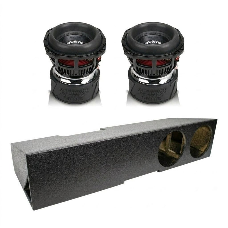 Dual 8-inch subwoofer box combo with two drivers and gray ported enclosure