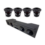 Quad 8 in subwoofer enclosure with four black speakers and circular ports