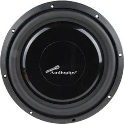 Audiopipe 8-inch shallow subwoofer with black cone and mounting holes