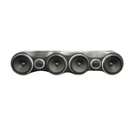 Car speaker driver array with four gray circular woofers on a black bar