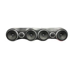 Black multi-driver speaker array with four large woofers and small tweeters