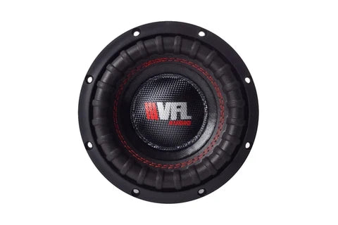 6.5 in VFL car subwoofer front grille with VFL logo, black and red accents