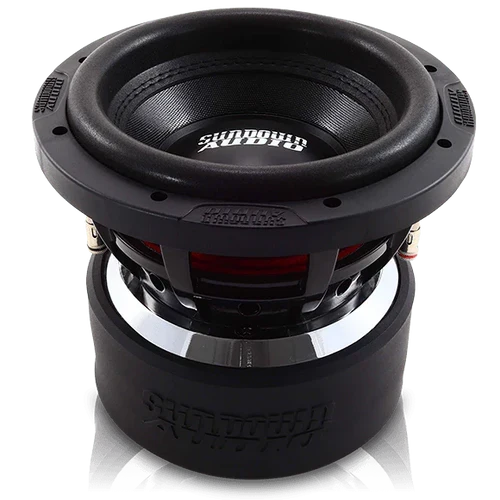 Black 8-inch subwoofer driver with surround and stamped cone details