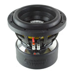 Black 8-inch subwoofer driver with visible cone and wiring terminals