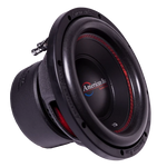 American Bass 12-inch car subwoofer with black cone, red trim ring, and American Bass badge
