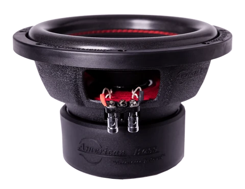 American Bass 12-inch car subwoofer rear view with dual terminals and textured black basket