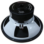American Bass car subwoofer rear view with black dust cap and mounting base