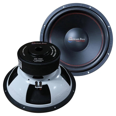 American Bass subwoofer with black driver module and white mounting plate