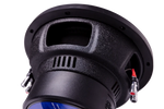 American Bass XO 10 in car subwoofer side view with red wire caps and cooling vents