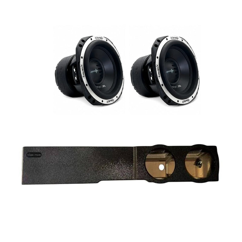Dual 8-inch subwoofer speakers with black mounting panel and silver rings, Orion XTRPRO8