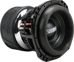 Black 8-inch subwoofer with mounting bolts and visible rear terminals