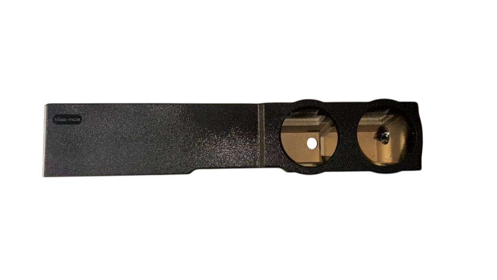 Dual 8-inch subwoofer box combo with two circular openings and metal mounting inserts