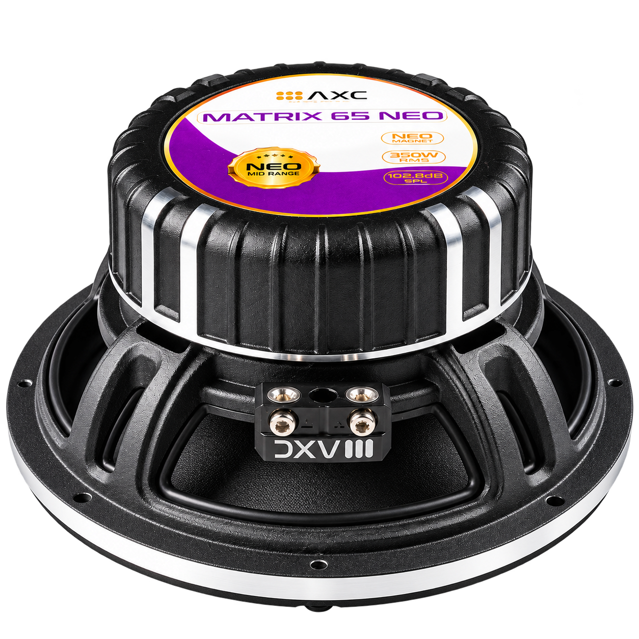 AXC Matrix 65 Neo speaker — rear neodymium motor and terminals